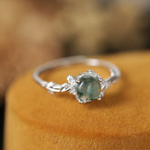 S925 Silver Green Moss Agate Ring